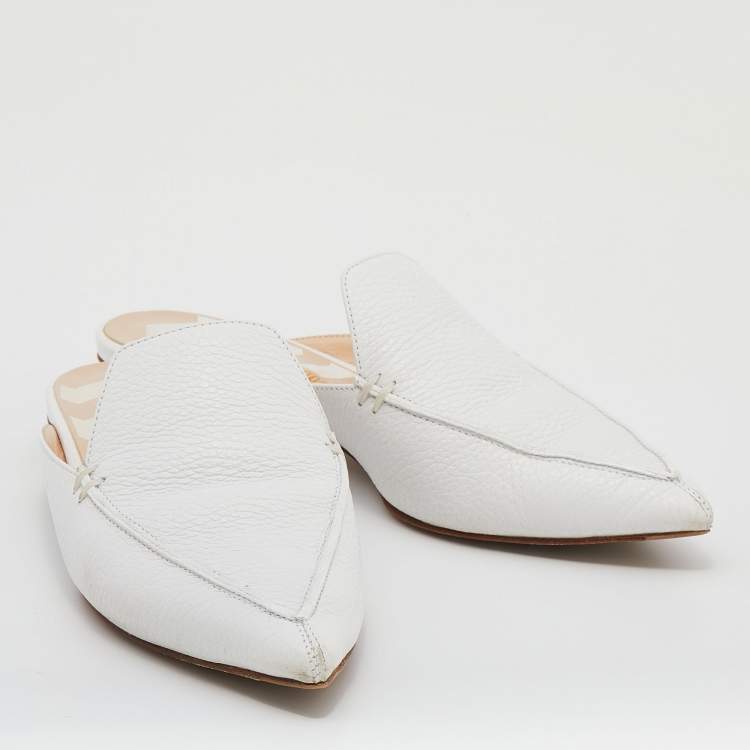 Pre Owned Nicholas Kirkwood White Leather Pointed Toe Beya Flat Mules Size 38