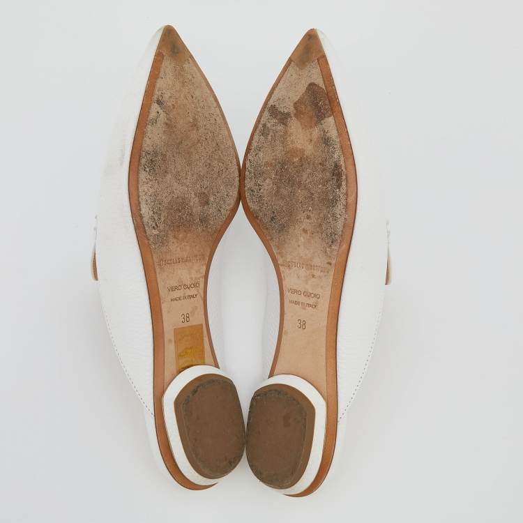 Pre Owned Nicholas Kirkwood White Leather Pointed Toe Beya Flat Mules Size 38