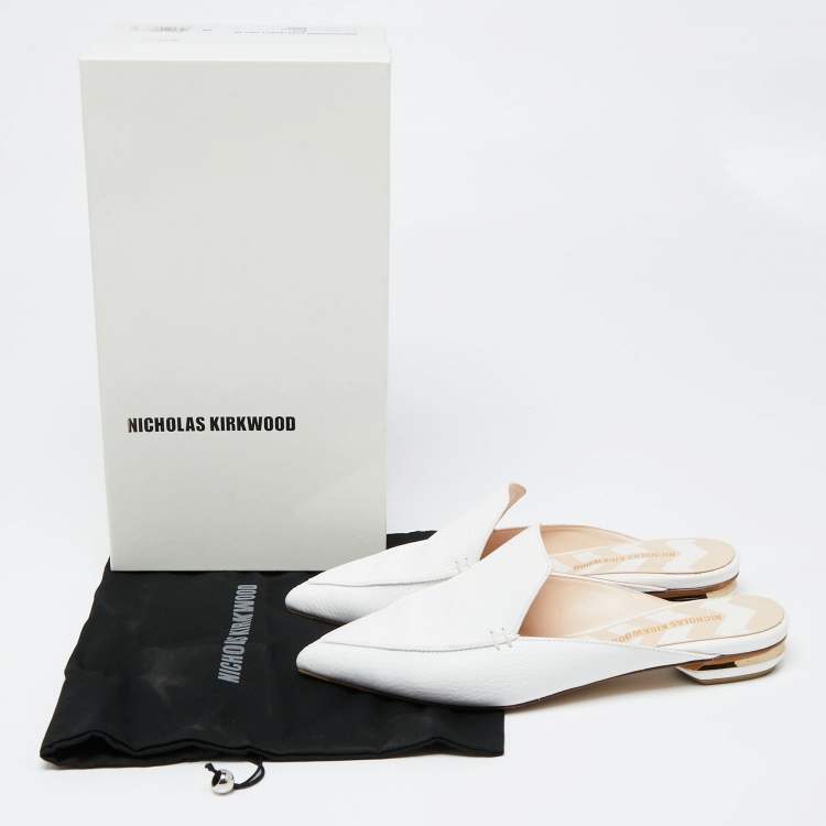 Pre Owned Nicholas Kirkwood White Leather Beya Flat Mules Size 38