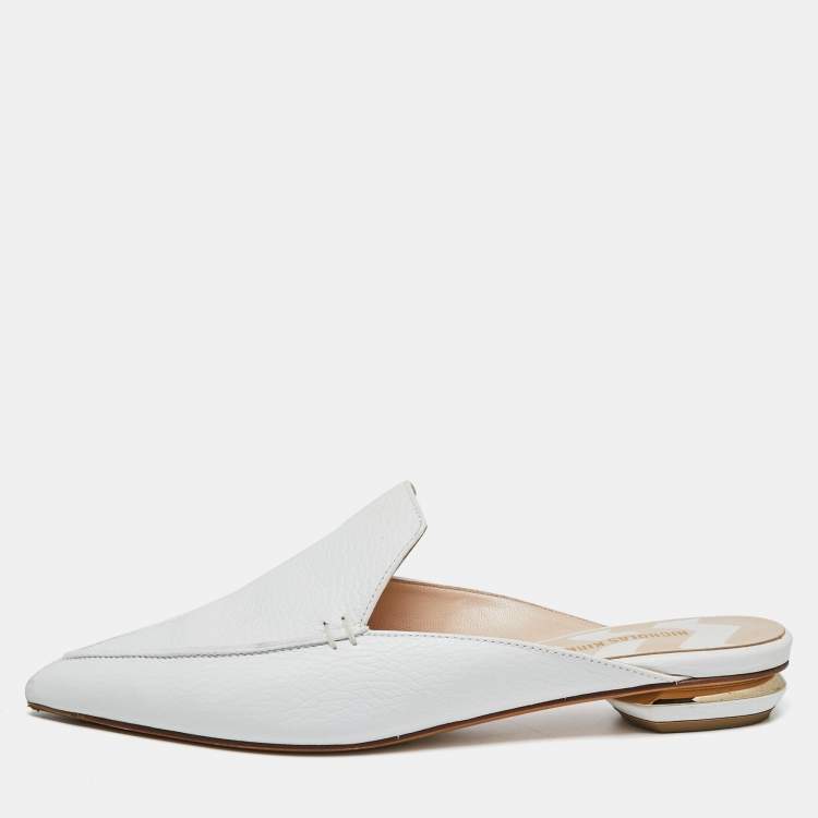 Nicholas Kirkwood White Leather Beya Flat Mules Size 38 Nicholas Kirkwood