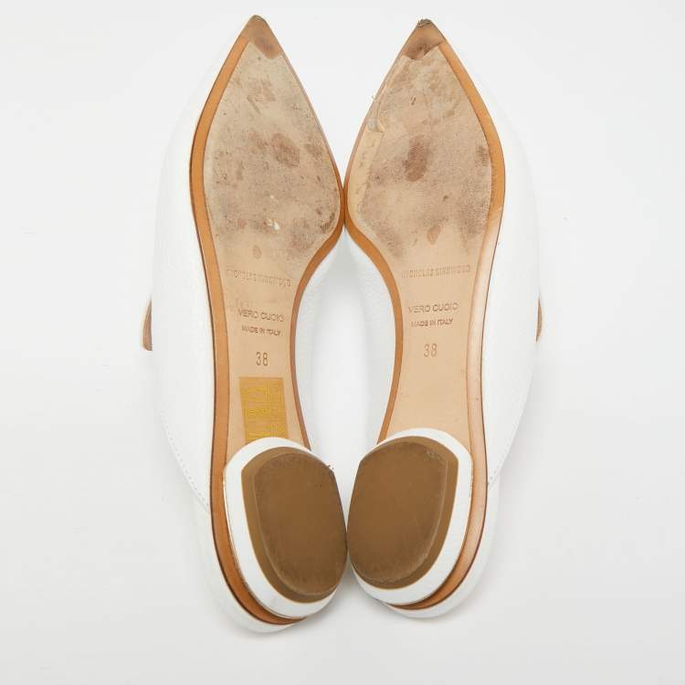 Pre Owned Nicholas Kirkwood White Leather Beya Flat Mules Size 38