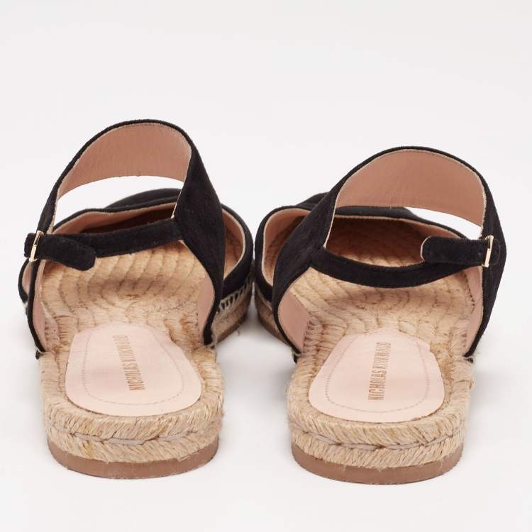 Pre Owned Nicholas Kirkwood Black Suede Slingback Flat Espadrilles Size 39