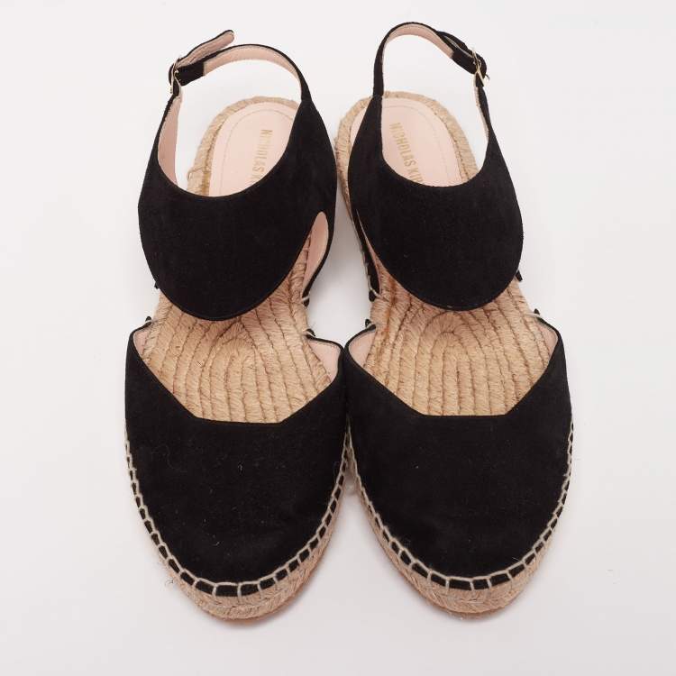 Pre Owned Nicholas Kirkwood Black Suede Slingback Flat Espadrilles Size 39