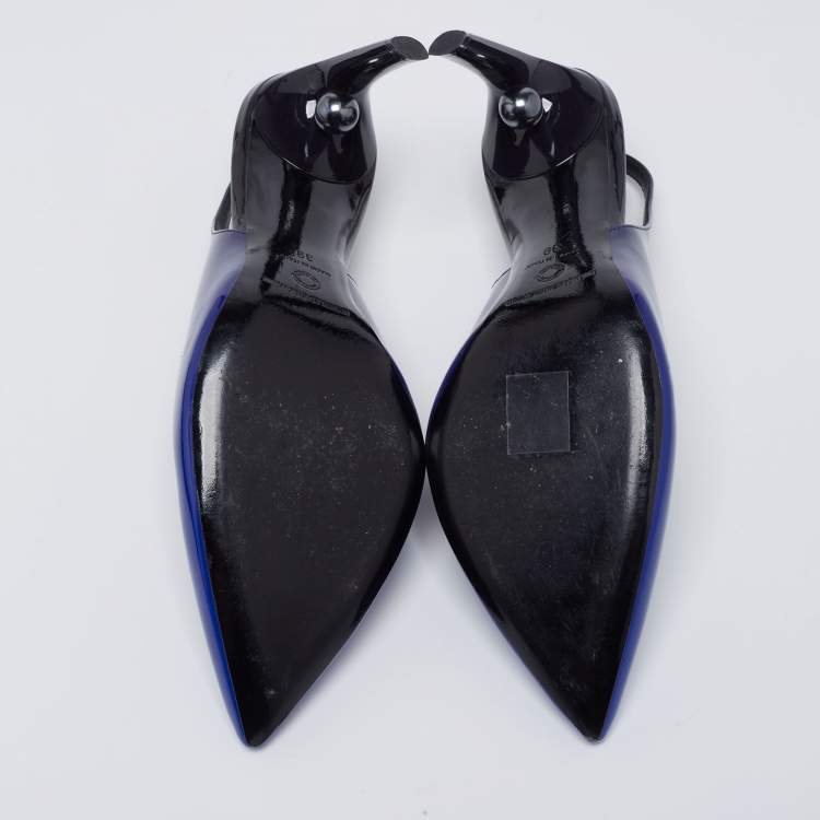 Pre Owned Nicholas Kirkwood Blue Patent Leather Mia Slingback Pumps Size 39