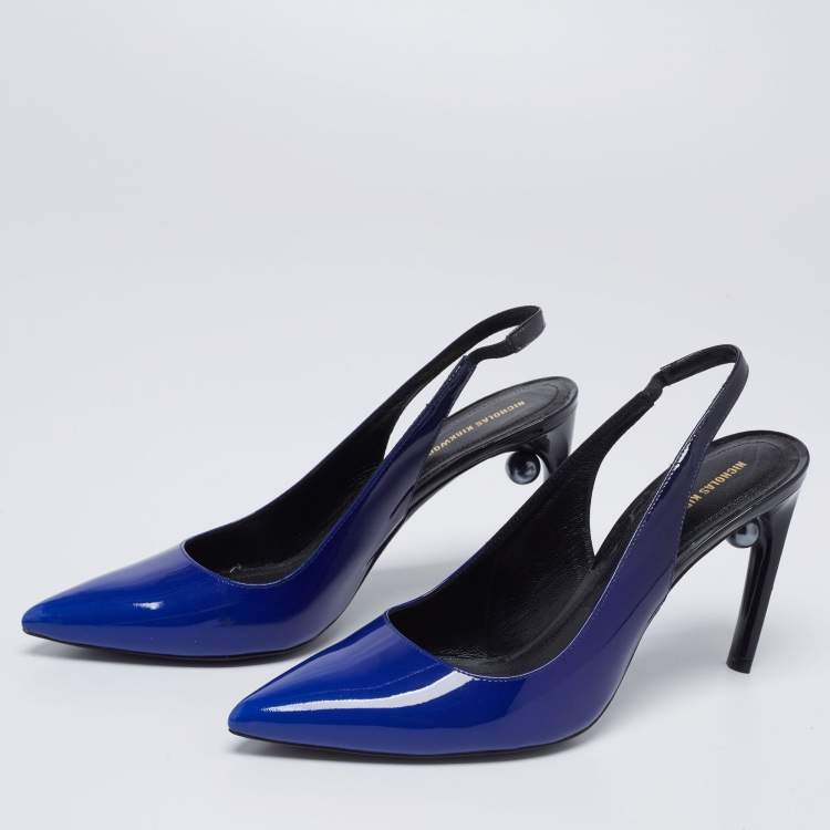 Pre Owned Nicholas Kirkwood Blue Patent Leather Mia Slingback Pumps Size 39