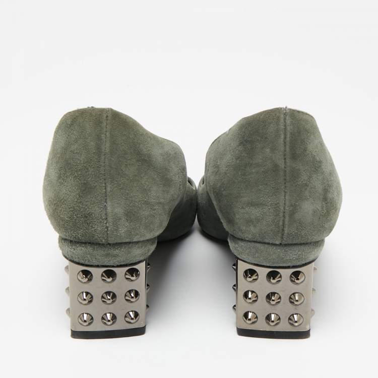Pre Owned Nicholas Kirkwood Grey Suede Studded Heel Pumps Size 39