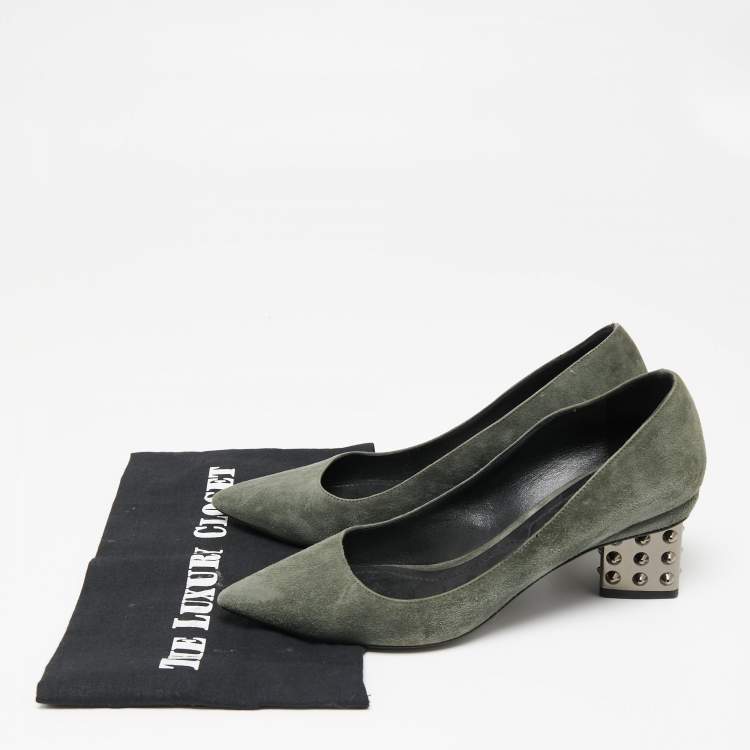 Pre Owned Nicholas Kirkwood Grey Suede Studded Heel Pumps Size 39