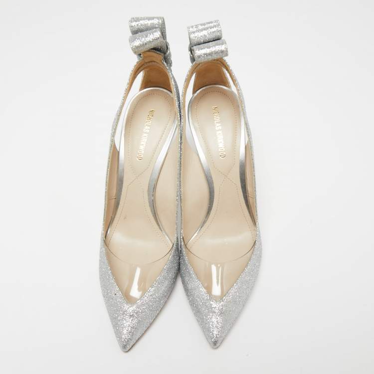 Pre Owned Nicholas Kirkwood Silver Glitter And PVC Bow Pumps Size 38