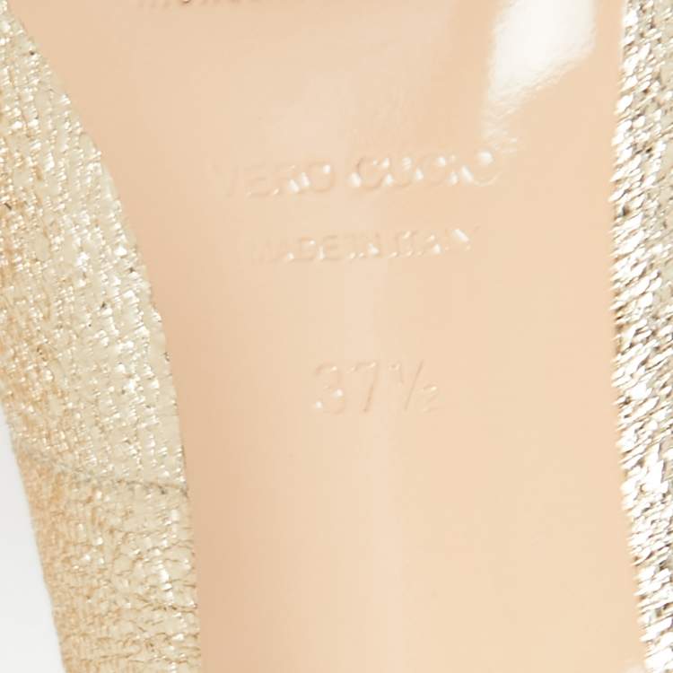 Pre Owned Nicholas Kirkwood Metallic Gold Foil Leather Pearl Embellished Pointed Toe Pumps Size 37.5