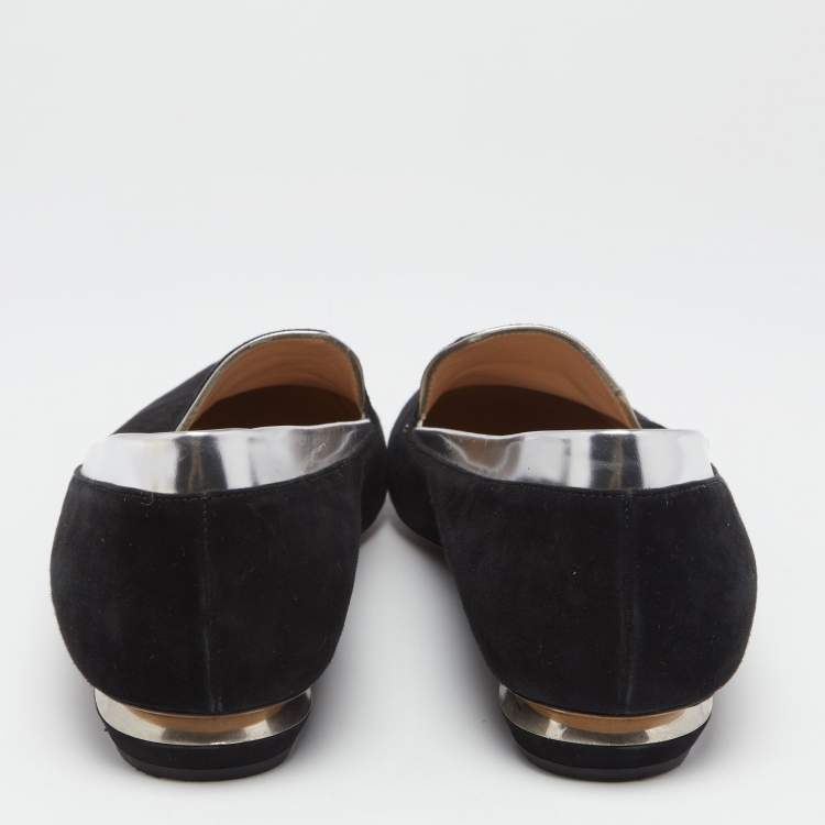 Pre Owned Nicholas Kirkwood Black/Silver Suede and Leather Loafers Size 41