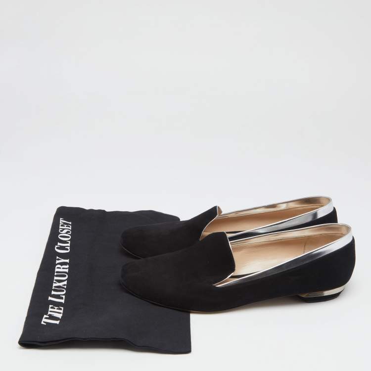 Pre Owned Nicholas Kirkwood Black/Silver Suede and Leather Loafers Size 41