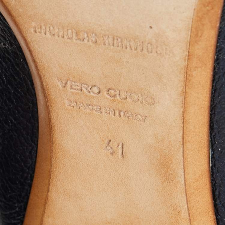 Pre Owned Nicholas Kirkwood Navy Blue Leather Beya Pointed-Toe Loafers Size 41