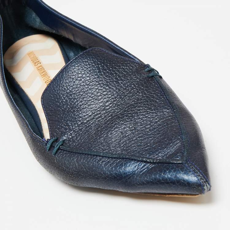 Pre Owned Nicholas Kirkwood Navy Blue Leather Beya Pointed-Toe Loafers Size 41