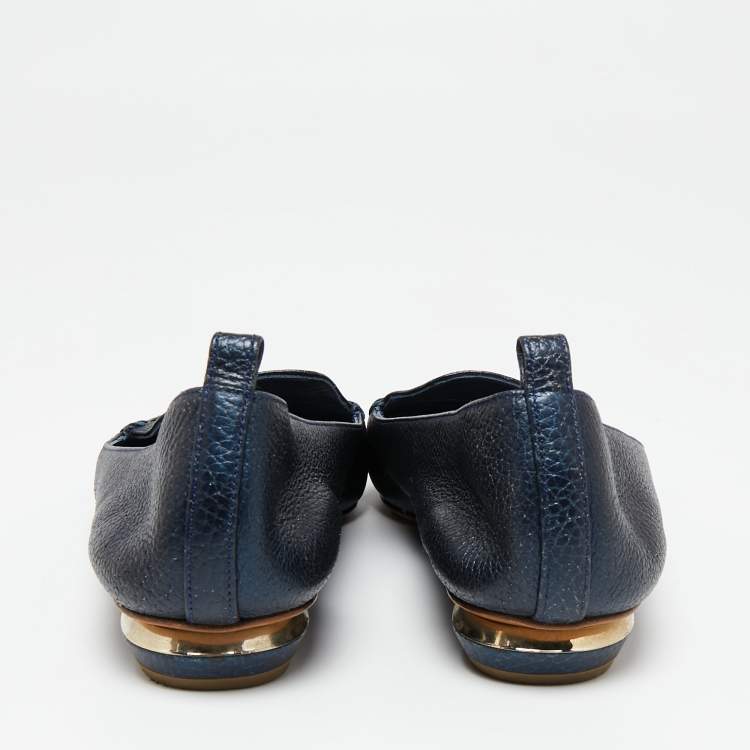 Pre Owned Nicholas Kirkwood Navy Blue Leather Beya Pointed-Toe Loafers Size 41