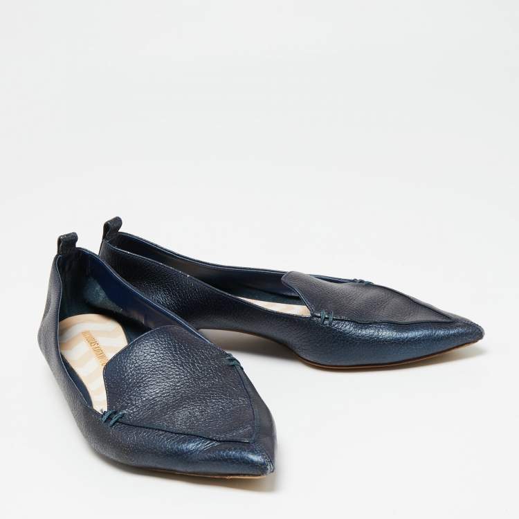 Pre Owned Nicholas Kirkwood Navy Blue Leather Beya Pointed-Toe Loafers Size 41