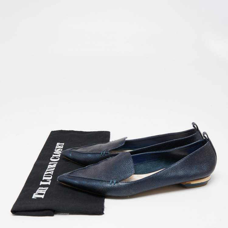 Pre Owned Nicholas Kirkwood Navy Blue Leather Beya Pointed-Toe Loafers Size 41