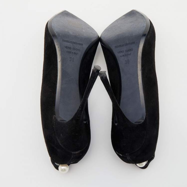 Pre Owned Nicholas Kirkwood Black Suede Pearl Embellished Pointed Toe Pumps Size 39