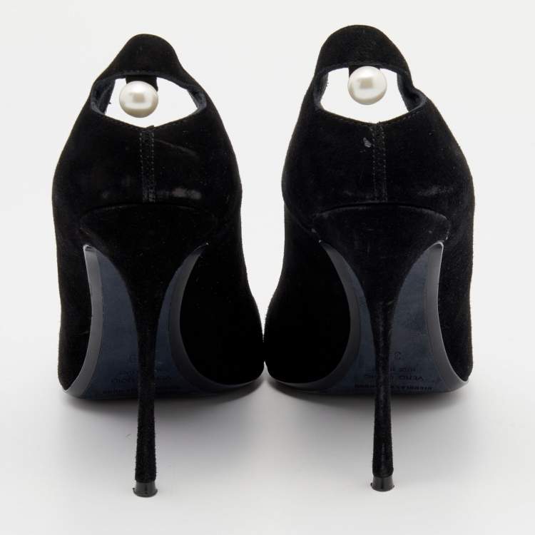 Pre Owned Nicholas Kirkwood Black Suede Pearl Embellished Pointed Toe Pumps Size 39