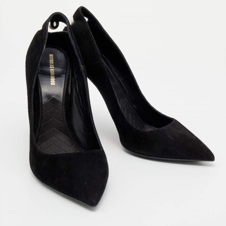 Pre Owned Nicholas Kirkwood Black Suede Pearl Embellished Pointed Toe Pumps Size 39