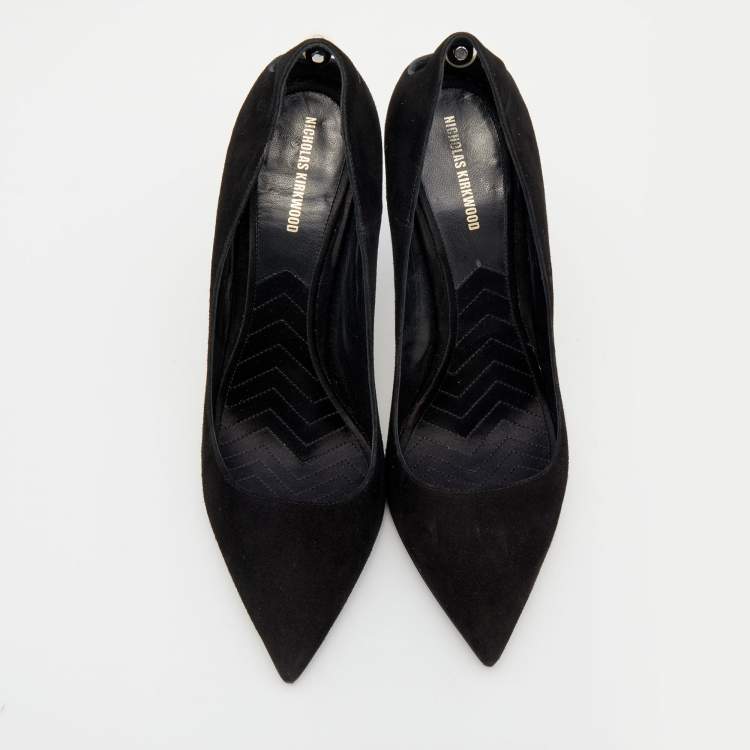 Pre Owned Nicholas Kirkwood Black Suede Pearl Embellished Pointed Toe Pumps Size 39