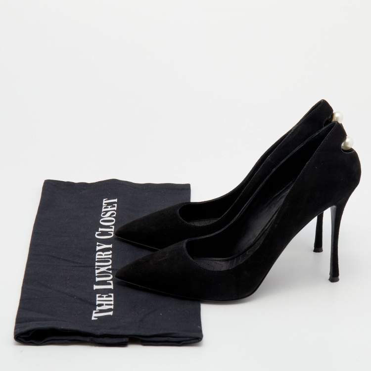 Pre Owned Nicholas Kirkwood Black Suede Pearl Embellished Pointed Toe Pumps Size 39