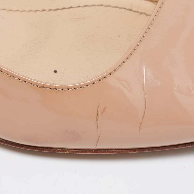 Pre Owned Nicholas Kirkwood Beige Patent Leather Pointed Toe Block Heel Pumps Size 37