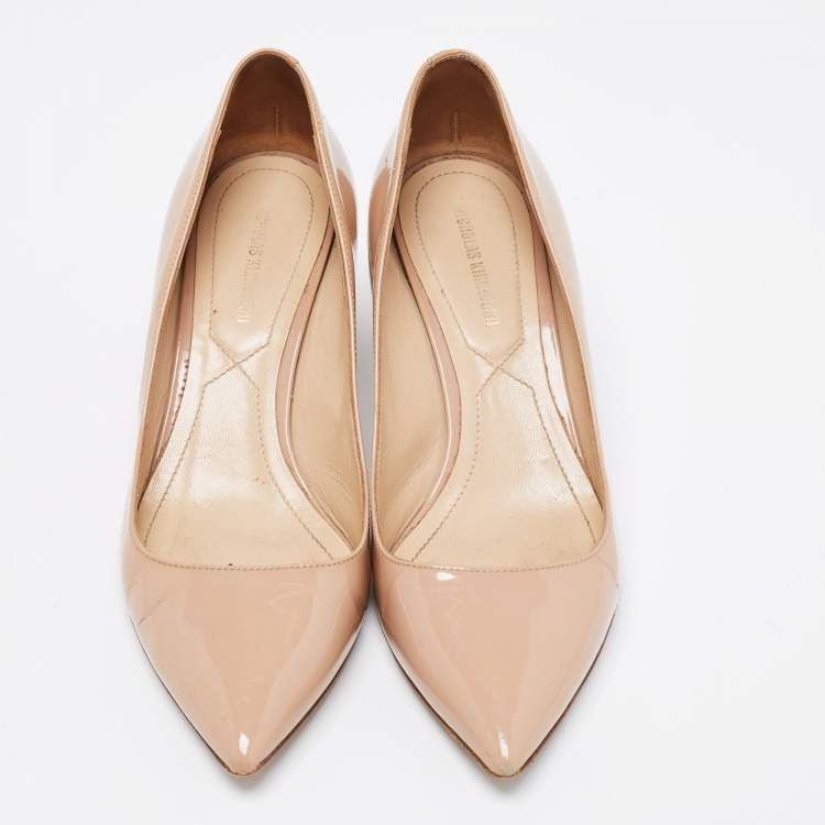 Pre Owned Nicholas Kirkwood Beige Patent Leather Pointed Toe Block Heel Pumps Size 37