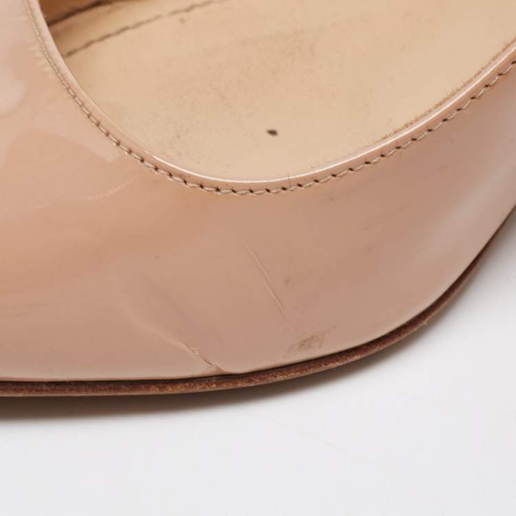 Pre Owned Nicholas Kirkwood Beige Patent Leather Pointed Toe Block Heel Pumps Size 37