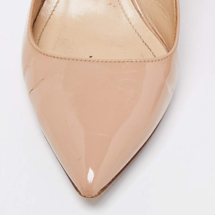 Pre Owned Nicholas Kirkwood Beige Patent Leather Pointed Toe Block Heel Pumps Size 37