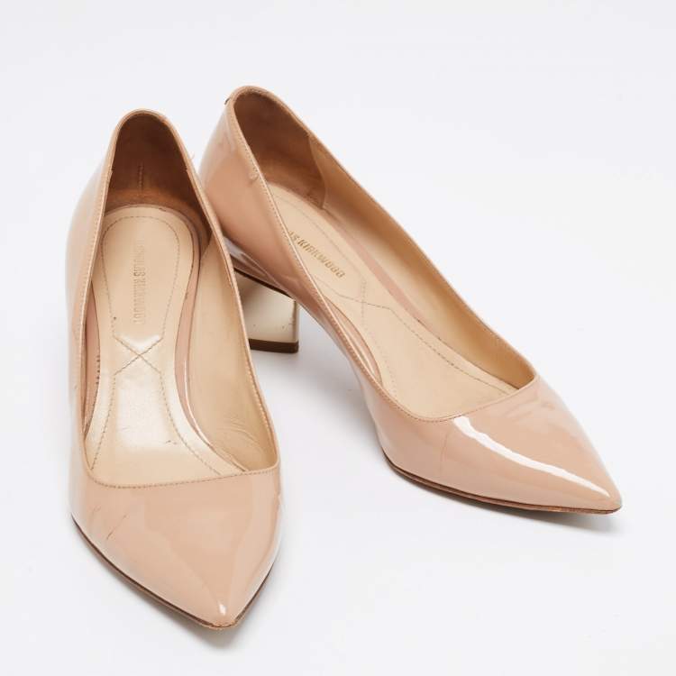 Pre Owned Nicholas Kirkwood Beige Patent Leather Pointed Toe Block Heel Pumps Size 37