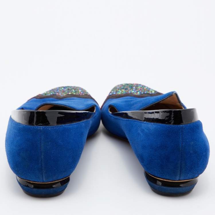 Pre Owned Nicholas Kirkwood Multicolor Suede And Glitter Smoking Slippers Size 38