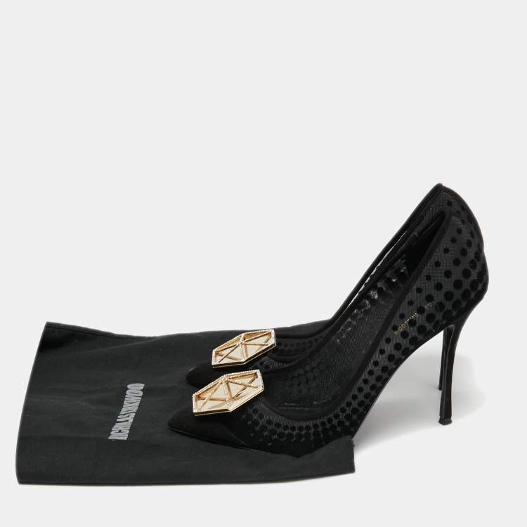 Pre Owned Nicholas Kirkwood Black Suede and Mesh Hexagon Embellished Buckle Pumps Size 39