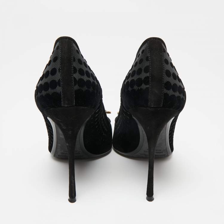 Pre Owned Nicholas Kirkwood Black Suede and Mesh Hexagon Embellished Buckle Pumps Size 39