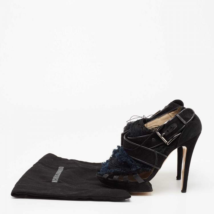 Pre Owned Nicholas Kirkwood Black/Blue Suede And Fabric Criss Cross Platform Sandals Size 39.5
