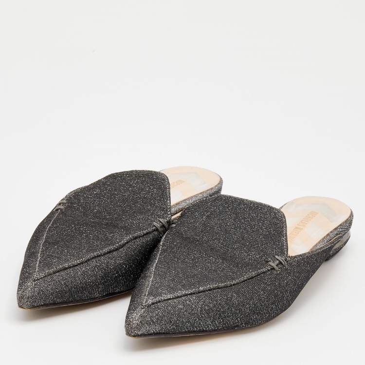Nicholas Kirkwood Silver Leather Pointed Toe Beya Flat Mules Size 39.5