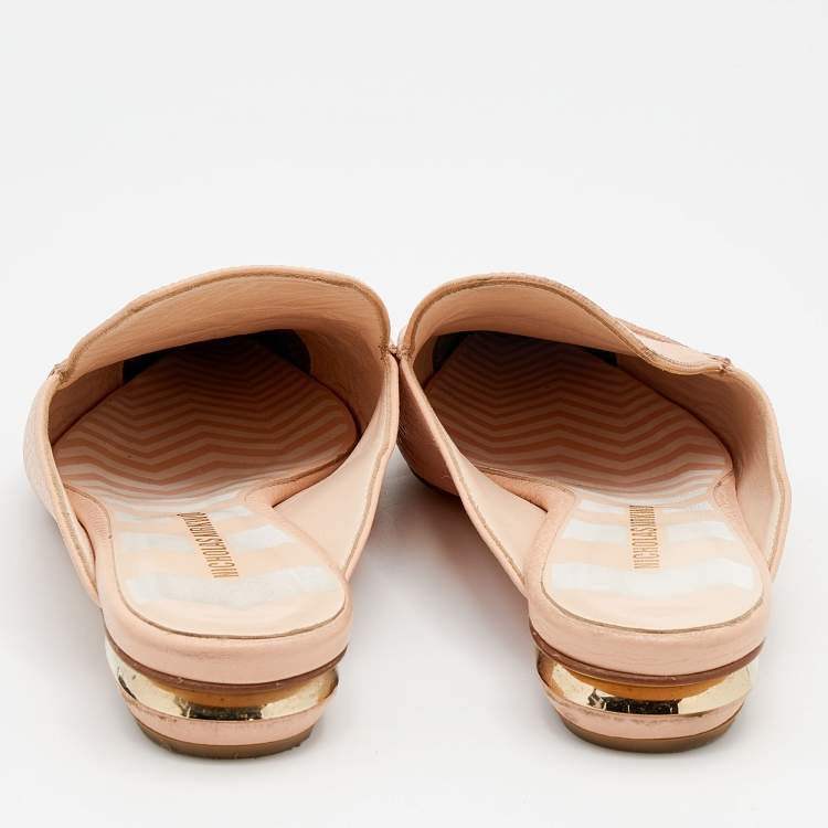 Pre Owned Nicholas Kirkwood Beige Leather Beya Flat Mules Size 37
