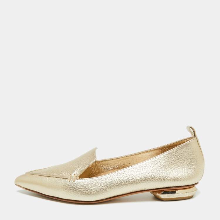 Pre Owned Nicholas Kirkwood Metallic Gold Leather Beya Pointed Toe Loafers Size 35.5