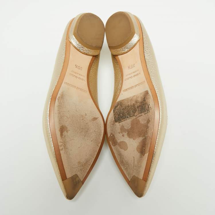 Pre Owned Nicholas Kirkwood Metallic Gold Leather Beya Pointed Toe Loafers Size 35.5