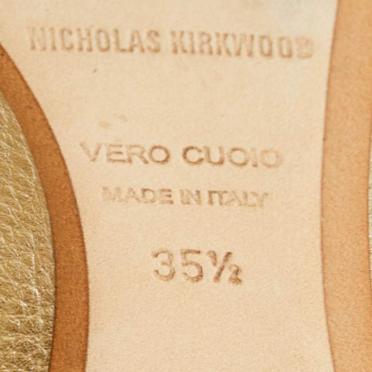 Pre Owned Nicholas Kirkwood Metallic Gold Leather Beya Pointed Toe Loafers Size 35.5