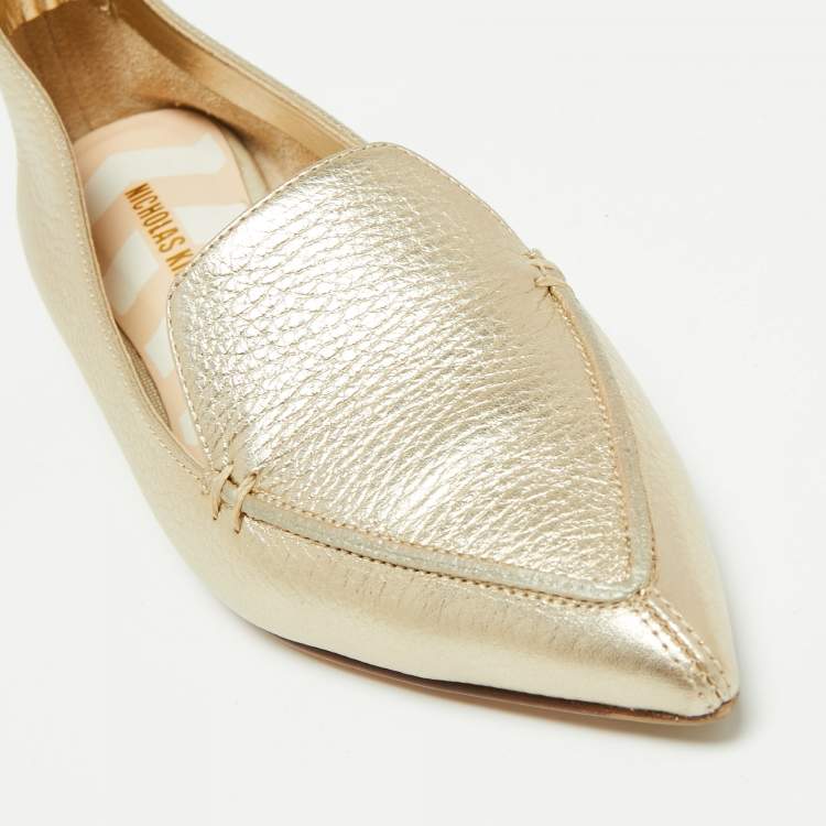 Pre Owned Nicholas Kirkwood Metallic Gold Leather Beya Pointed Toe Loafers Size 35.5