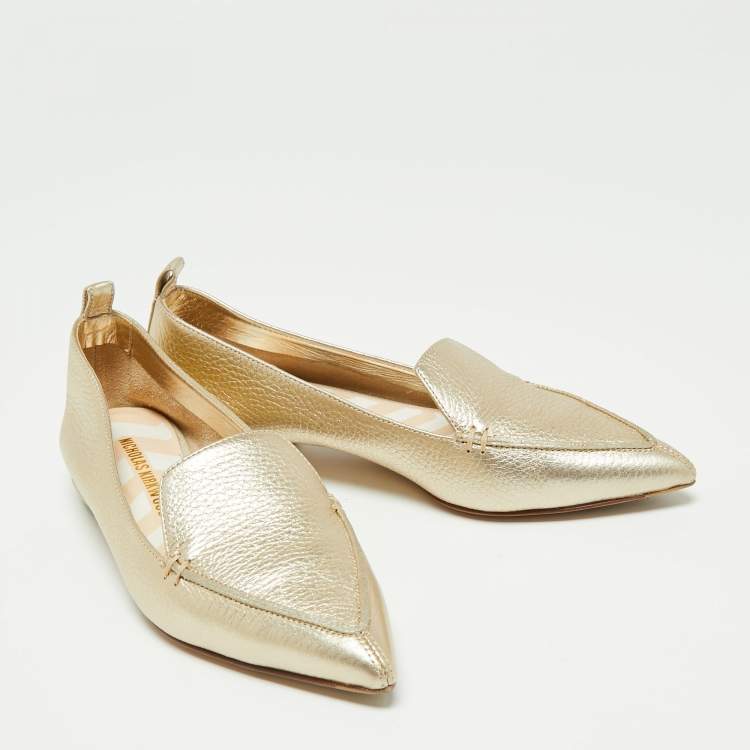 Pre Owned Nicholas Kirkwood Metallic Gold Leather Beya Pointed Toe Loafers Size 35.5