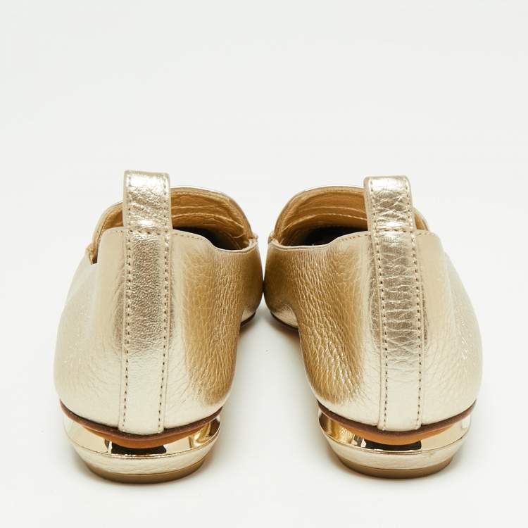 Pre Owned Nicholas Kirkwood Metallic Gold Leather Beya Pointed Toe Loafers Size 35.5