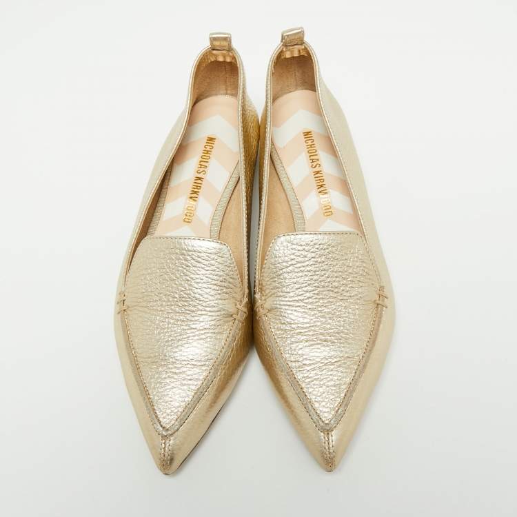 Pre Owned Nicholas Kirkwood Metallic Gold Leather Beya Pointed Toe Loafers Size 35.5