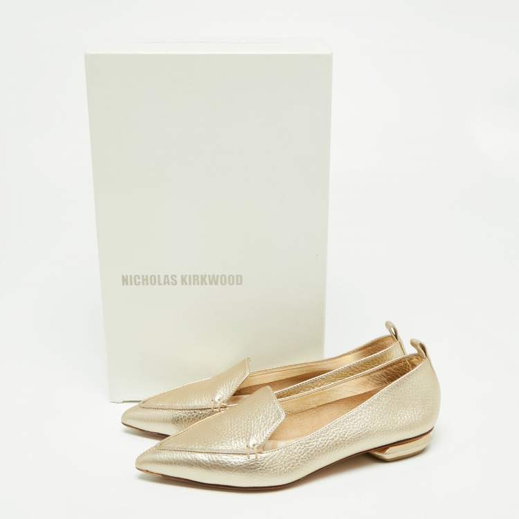 Pre Owned Nicholas Kirkwood Metallic Gold Leather Beya Pointed Toe Loafers Size 35.5