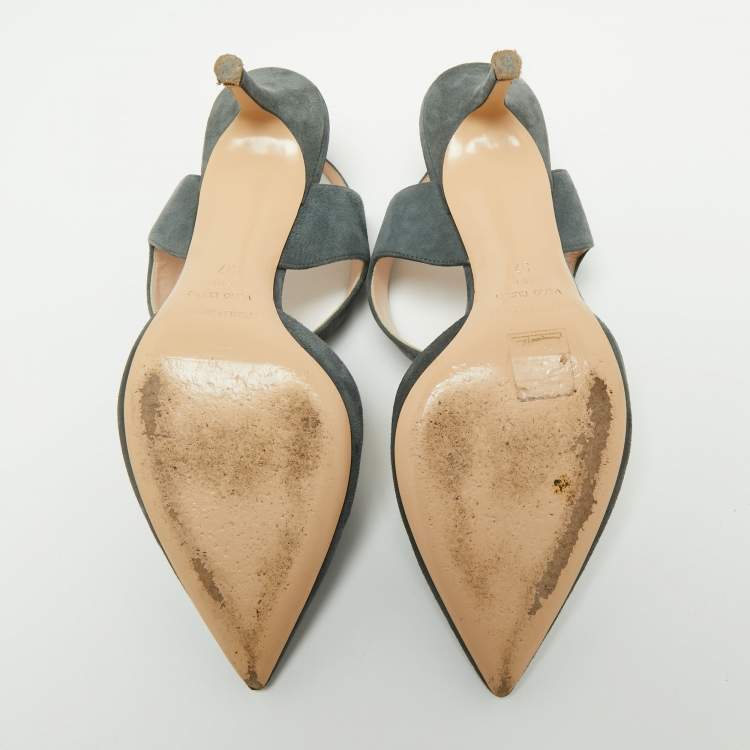 Pre Owned Nicholas Kirkwood Grey Suede Leeloo Ankle Strap Pointed Toe Sandals Size 37
