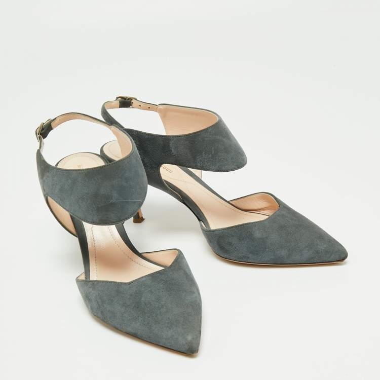Pre Owned Nicholas Kirkwood Grey Suede Leeloo Ankle Strap Pointed Toe Sandals Size 37