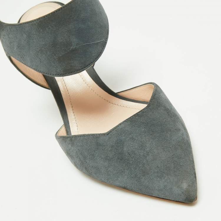 Pre Owned Nicholas Kirkwood Grey Suede Leeloo Ankle Strap Pointed Toe Sandals Size 37
