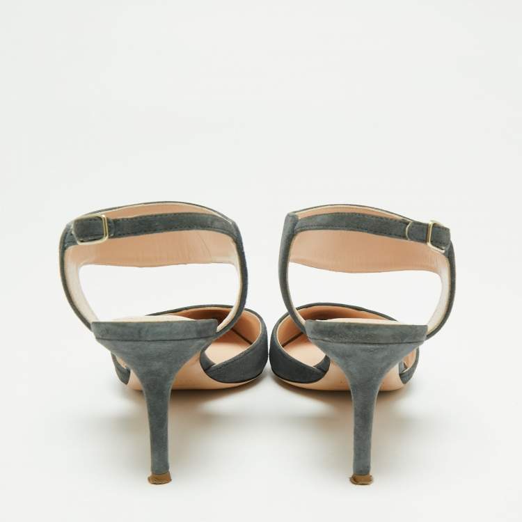 Pre Owned Nicholas Kirkwood Grey Suede Leeloo Ankle Strap Pointed Toe Sandals Size 37