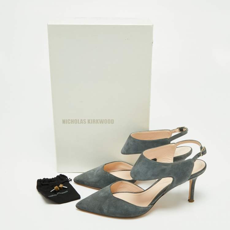 Pre Owned Nicholas Kirkwood Grey Suede Leeloo Ankle Strap Pointed Toe Sandals Size 37
