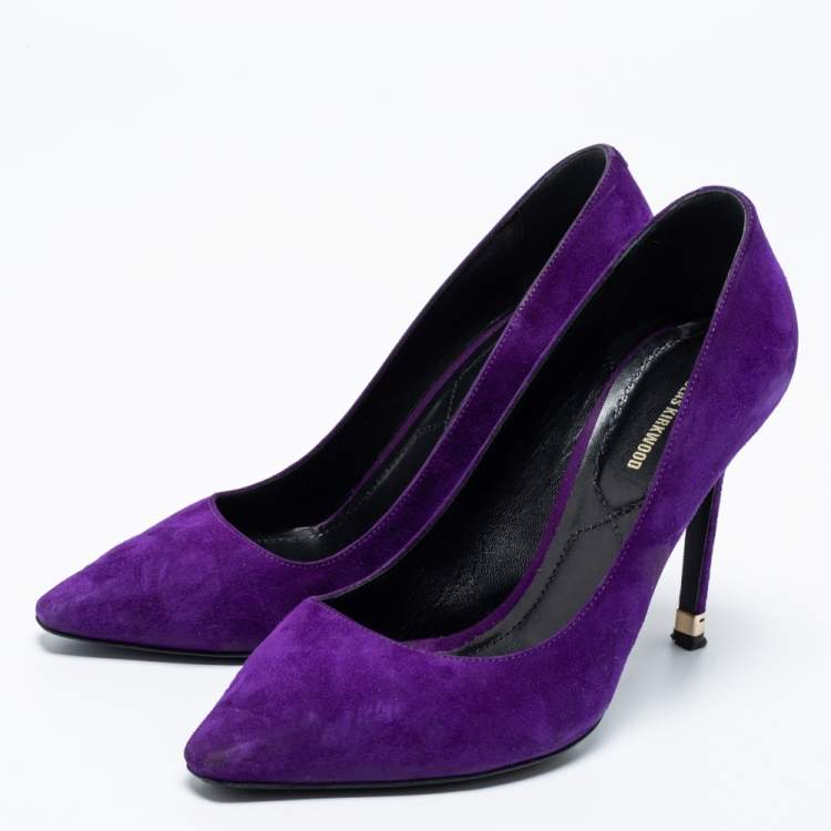 Nicholas Kirkwood Purple Suede Pointed Toe Slingback Shoes with Heels